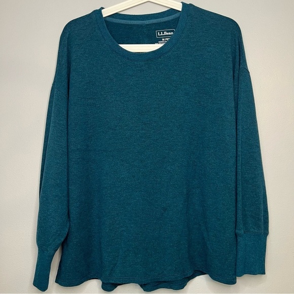 LL Bean Women's Pullover Sweater Modal Round Neck Size M Blue Logo Everyday - Picture 1 of 10